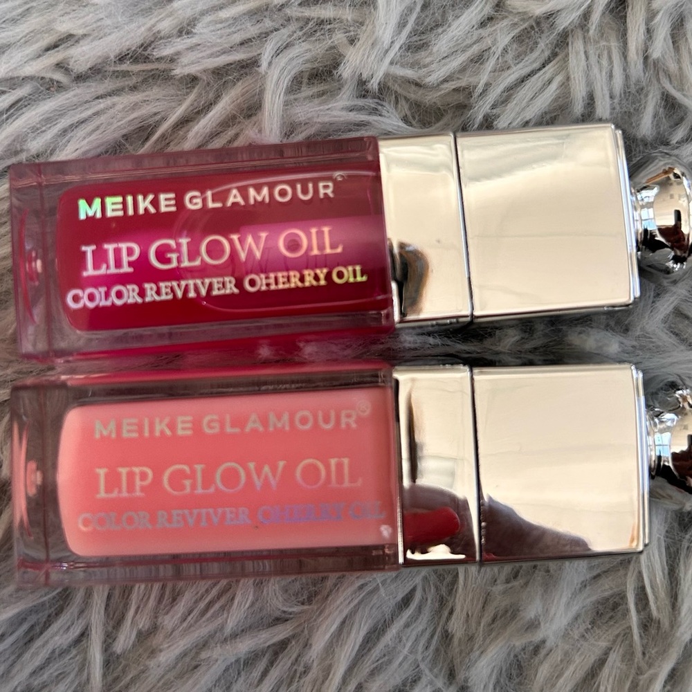 2 Pack Glamour Lip Glow Oil Set - Red and Pink